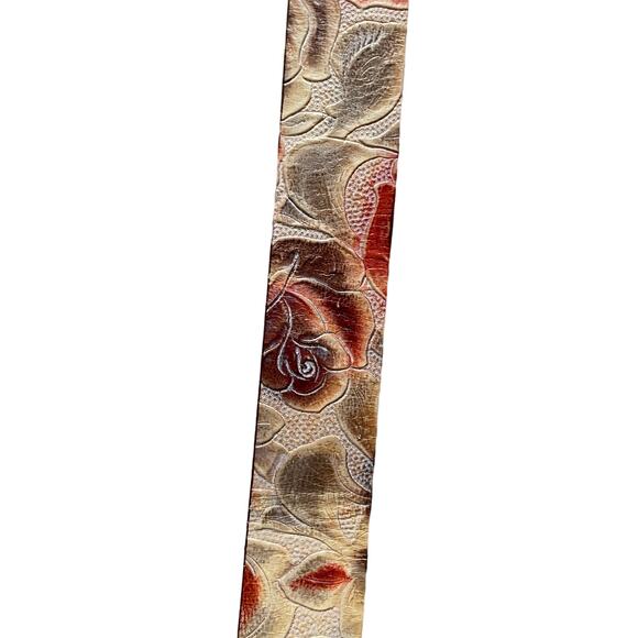 Streets Ahead Womens/Teen Leather Rose Belt Large Floral Brown Buckle Western - Picture 5 of 11